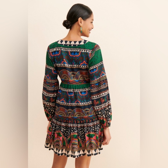 FARM Rio V-Neck Printed Tunic Dress in Green Size Extra Small. - Picture 13 of 15